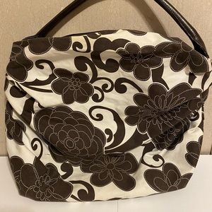 Saks Fifth Avenue brown and white floral tote